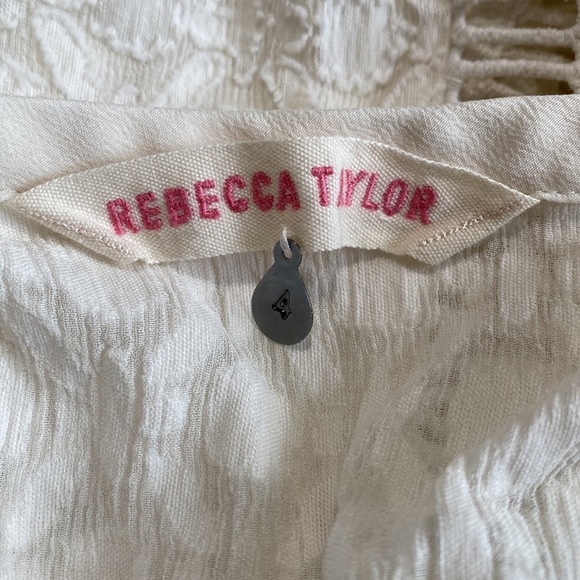 Rebecca Taylor Geo Clip Brocade Top Scoop Neck Shirt Blouse White Sz 4 - Picture 8 of 9
